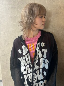 ブリーチ/ミディアムヘア/デザインカラー/フェイスフレーミング