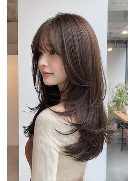 ノイエ 原宿 北参道(NoIE) 顔周りカットハッシュカットダークブラウンワンホンレイヤー韓国