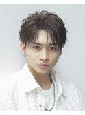 韓国ヘアカルマパーマカルマバングセンターパート黒髪ウルフ