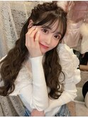 ハーフアップ ふわふわアレンジ アイドルヘア