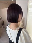 切りっぱなしボブ×縮毛矯正×チェリーレッド