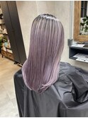 バレイヤージュ、ハイライト、レイヤーロング、グレーベージュ
