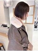"久保田"ミニボブグレーベージュ薄めバング縮毛矯正ストレート