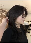 ハッシュカットロングレイヤー顔まわりレイヤー赤み消しカラー