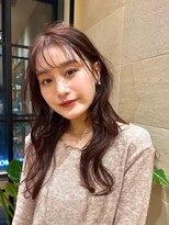 ウェーブヘア ロングヘア シースルーバング ピンクブラウン 銀座