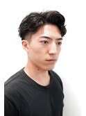 メンズカットアップバングフェザーパーマブルーブラック0701