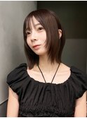 ミディアムボブ顔周りレイヤーおくれ毛前髪カット_F21037
