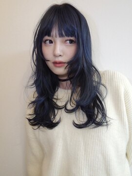 天神　パーマ　ブリーチなしダブルカラー　顔まわりレイヤー