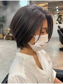 脱白髪染め★白髪ぼかしハイライト横顔美人ショート
