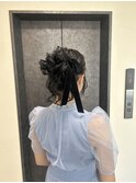 大きめリボンがかわいい＊ふんわり高めアップ/結婚式.お呼ばれ