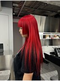 ネオンレッドのレイヤーストレート