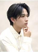 爽やか韓国風センターパートツーブロックスタイル理容室バーバー