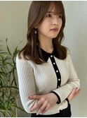レイヤーカット顔まわりカットブラウンオリーブベージュ