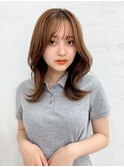 韓国風イメチェングレーベージュくびれ外ハネ似合わせカット