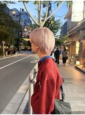 センターパート/ハイトーンカラー/ホワイトピンク/メンズカット