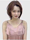 韓国ボブ  ラズベリーピンク レイヤーカット 前髪なし