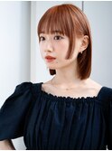 ◯暖色カラー切りっぱなしボブパーマフェイスレイヤーカット小顔