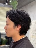 MEN’S HAIR/ブルーブラック/フェザーパーマ/ハイライト