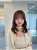 レイヤーカット_ダークパープルミルクブラウンダウンバング