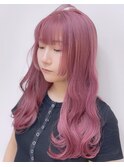 韓国風ウェーブロングヘアハイトーンカラーペールピンクmaaya