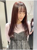 人気顔まわりレイヤー姫カットレッドブラウンカシスピンク暖色
