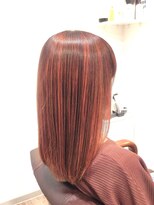 ヘアー グリーン(hair green) 30代40代50代/ミディアムストレート/オレンジハイライト