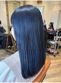 ブリーチ毛×ネイビーブルー