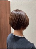 丸みショート小顔カット似合わせカット透け感ウォームブラウン