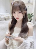ぱっつん前髪/前髪縮毛矯正【小顔薄めバンググレージュ】