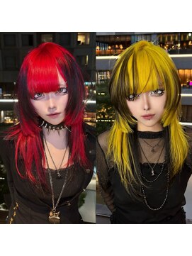 ベレーザ 渋谷(BELEZA) 15731ブリーチ＆ダブルカラー渋谷ダークレッドラウンドバング
