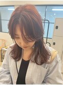 ミディアムヘア顔周りレイヤーカット/オレンジブラウン/西千葉