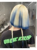 ボブカット三つ編みハイトーンブロンドヘアブルーデザインカラー