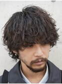 原宿緩めツイストスパイラルパーマメンズカットラウンドマッシュ