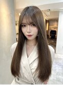 前髪あり韓国美髪エアリーロングピンクブラウン切りっぱなしボブ