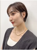 センターパートニュアンスパーマブルージュハンサムショート