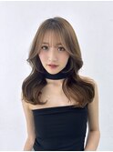 韓国ヘアサイドバングブリーチなしダブルカラーベージュ