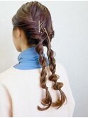 レディース_ヘアアレンジ_編み込み_ピンクブラウン