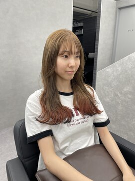 ファイブバイジエクト 堀江(FIVE by The Ect) 狐カラー　裾カラー　エンドカラー　裾オレンジ　ベージュカラー