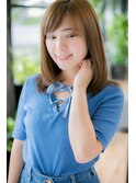 鎖骨ミディアム×キャメルベージュ×ナチュラルストレート