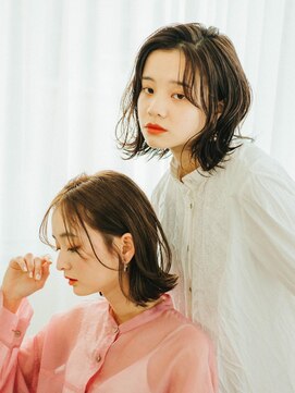 ユッカ エハ 豊中(YUCCA eha) 大人可愛いシンプルミディ/外ハネ/暖色系カラー