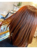 オレンジブラウン美髪ブリーチなし大人可愛い【カミケン清明店】
