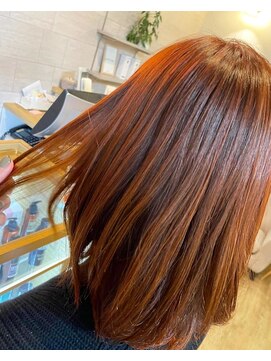 カミケン 清明店(kamiken.) オレンジブラウン美髪ブリーチなし大人可愛い【カミケン清明店】