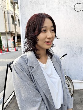 カフ(CAF) CAF FUKO ウルフカット/パーマ/ワインレッド/大阪/心斎橋