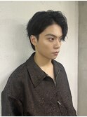 サイドパートブルーブラックダークアッシュニュアンスパーマ所沢