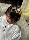 成人式ショートカット金箔アレンジ