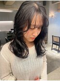 卵型ホワイトグレージュミニウルフデジタルパーマチェリーブラウ