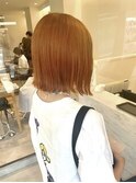 切りっぱなしボブ　オレンジカラー　ブリーチなしWカラー