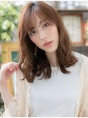 ★チョコレートブラウン透け感ゆるふわミディアム30代40代★1