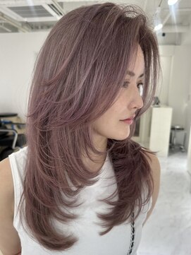 ヨロ 上野(YOLO) ハイライトカラーミルクティーベージュ海外レイヤーカット