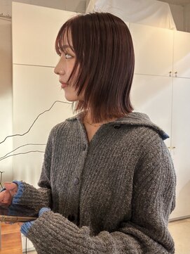 レイヤーボブ/顔まわりカット/ピンクカラー